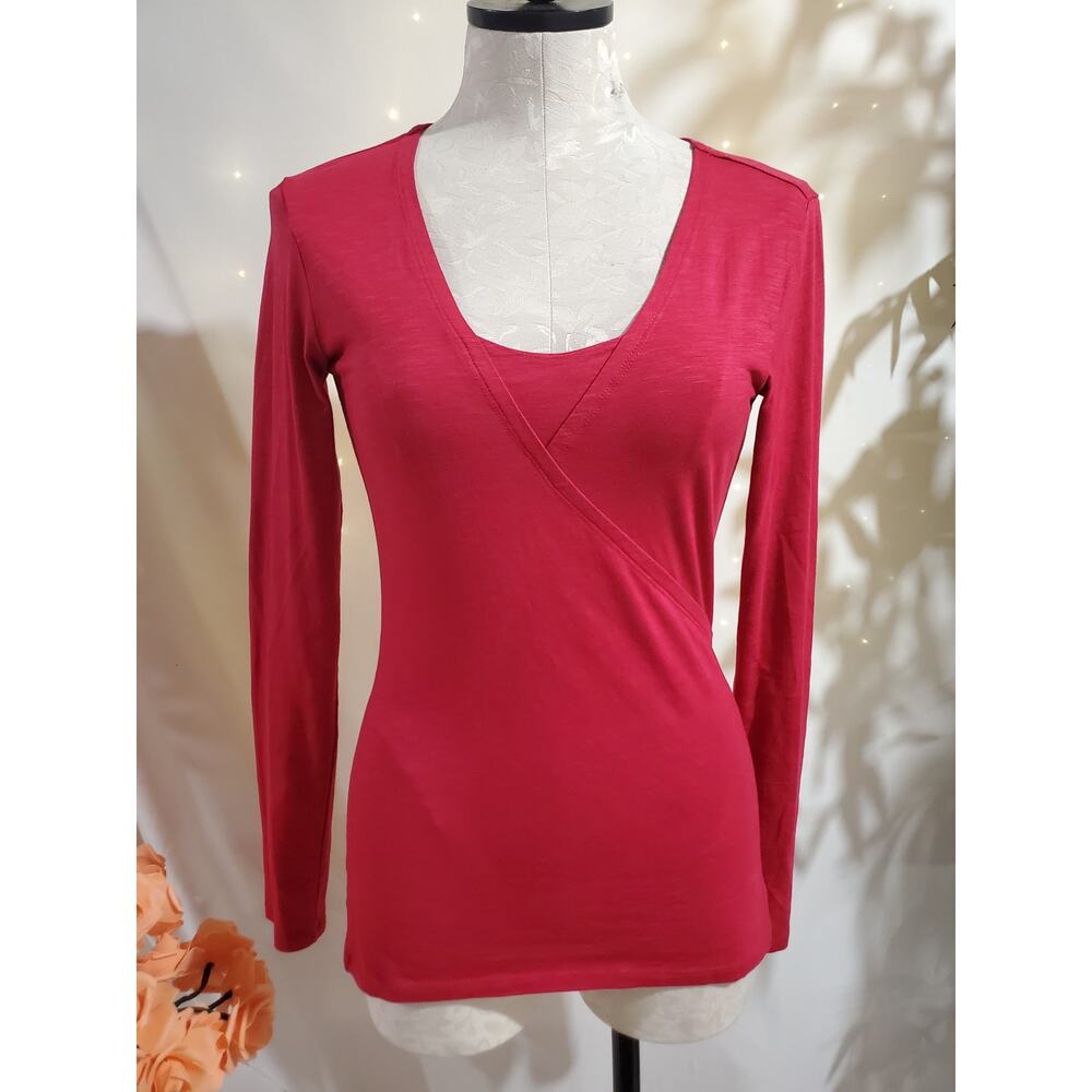 Horny Toad Oblique V Long Sleeve Shirt XS Hot Pink Organic Cotton Lyocell Eco